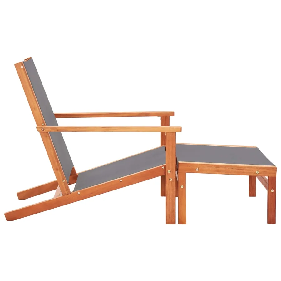 Chaise de jardin et repose-pied Gris Eucalyptus et textilène - 3