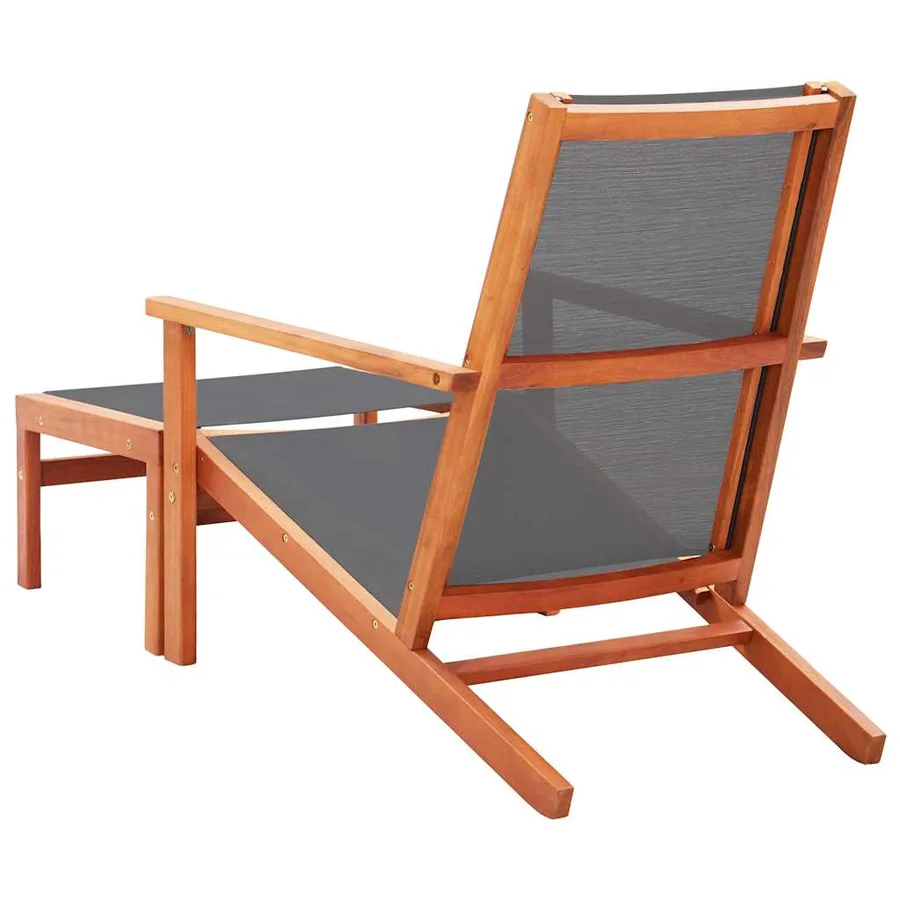 Chaise de jardin et repose-pied Gris Eucalyptus et textilène - 4