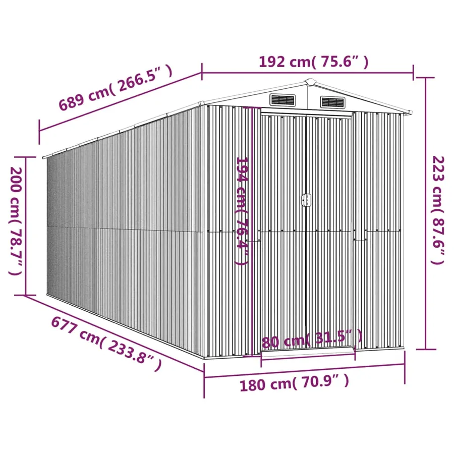 Abri de jardin Marron clair 192x689x223 cm Acier galvanisé - 8