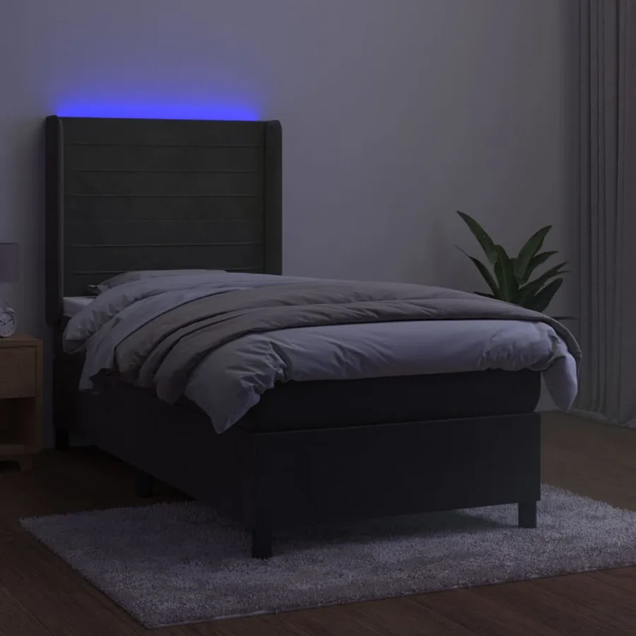 Sommier à lattes de lit et matelas et LED Gris foncé 90x200cm - 3