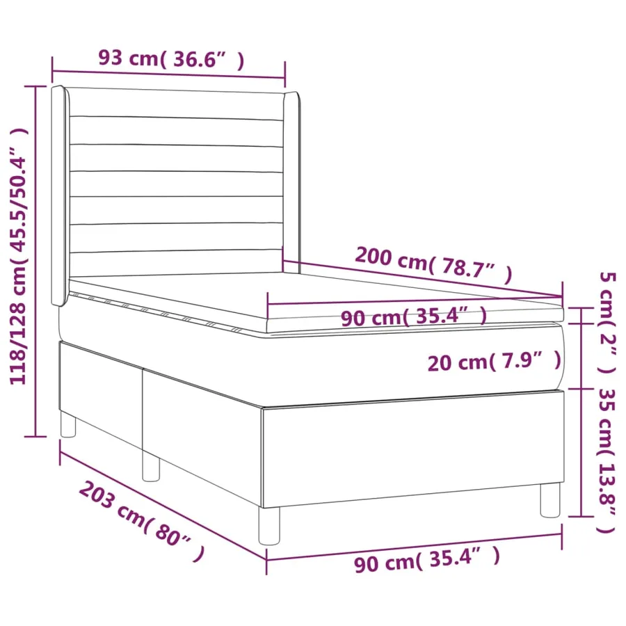 Sommier à lattes de lit et matelas et LED Gris foncé 90x200cm - 8