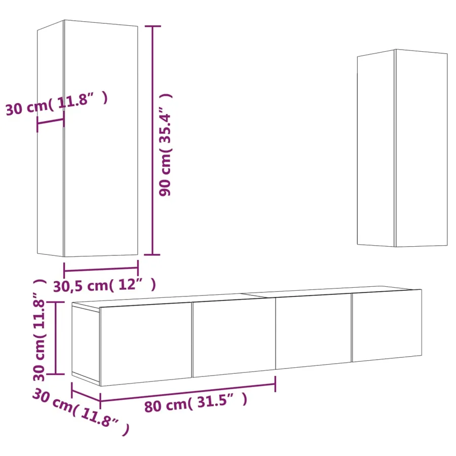 Ensemble de meubles TV 4 pcs Chêne sonoma Bois d'ingénierie - 14