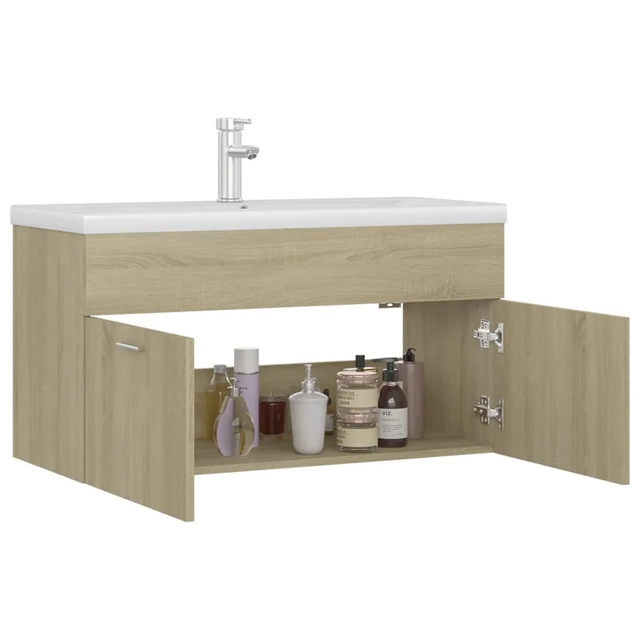 Armoire d'évier avec lavabo intégré Chêne sonoma Aggloméré - 6