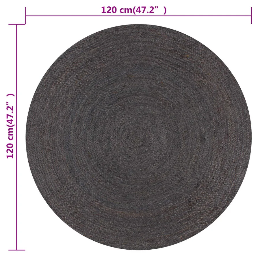 Tapis fait à la main Jute Rond 120 cm Gris foncé - 6
