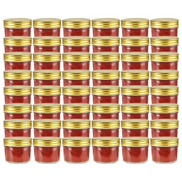 48 pcs Pots à confiture avec couvercle doré Verre 110 ml