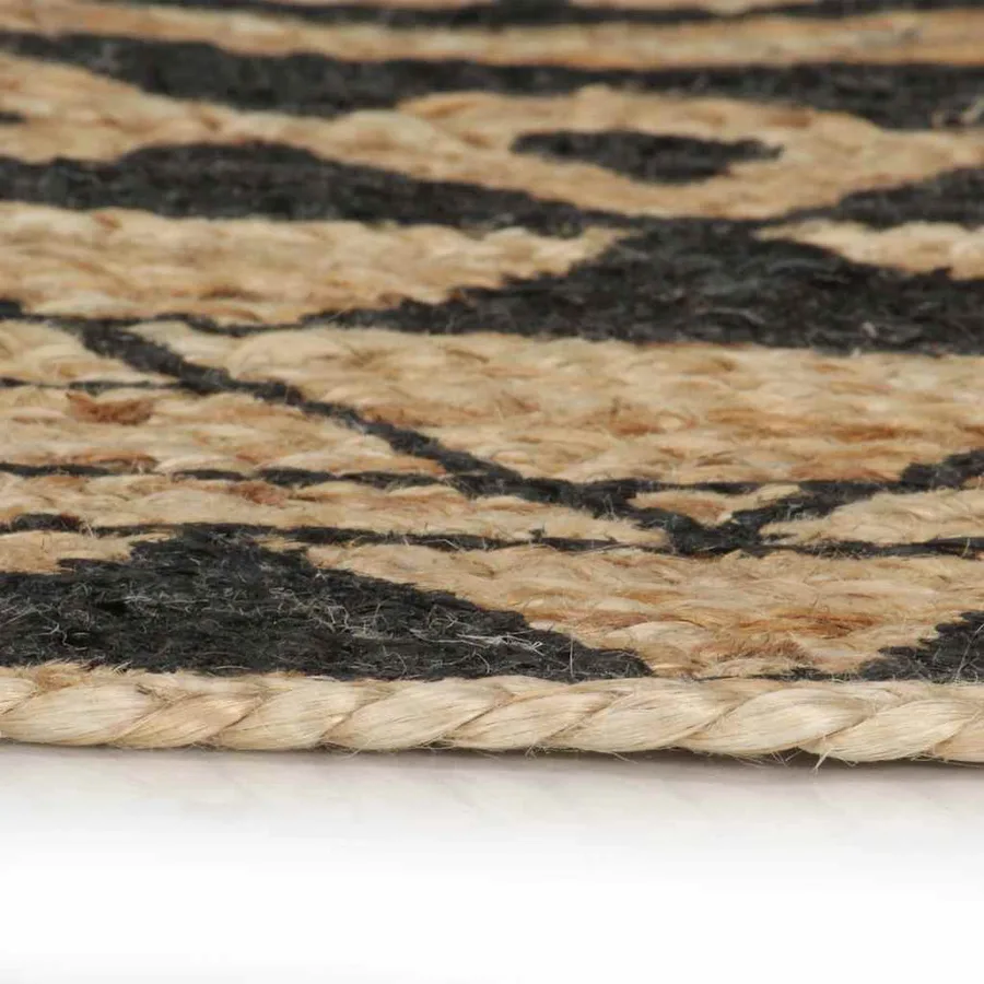 Tapis fait à la main Jute avec imprimé noir 150 cm - 3