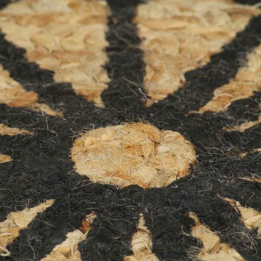 Tapis fait à la main Jute avec imprimé noir 150 cm - 5