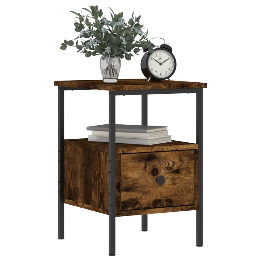 Table de chevet chêne fumé 34x36x50 cm bois d'ingénierie - 7