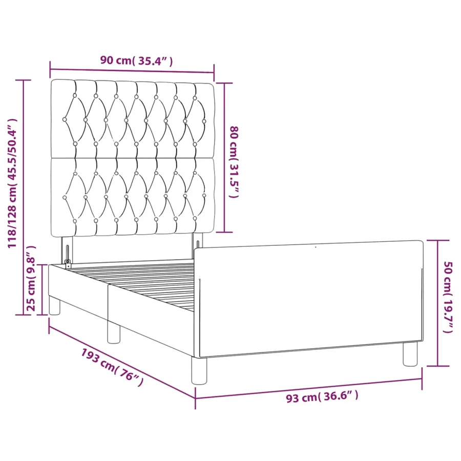 Cadre de lit sans matelas gris foncé 90x190 cm tissu - 14