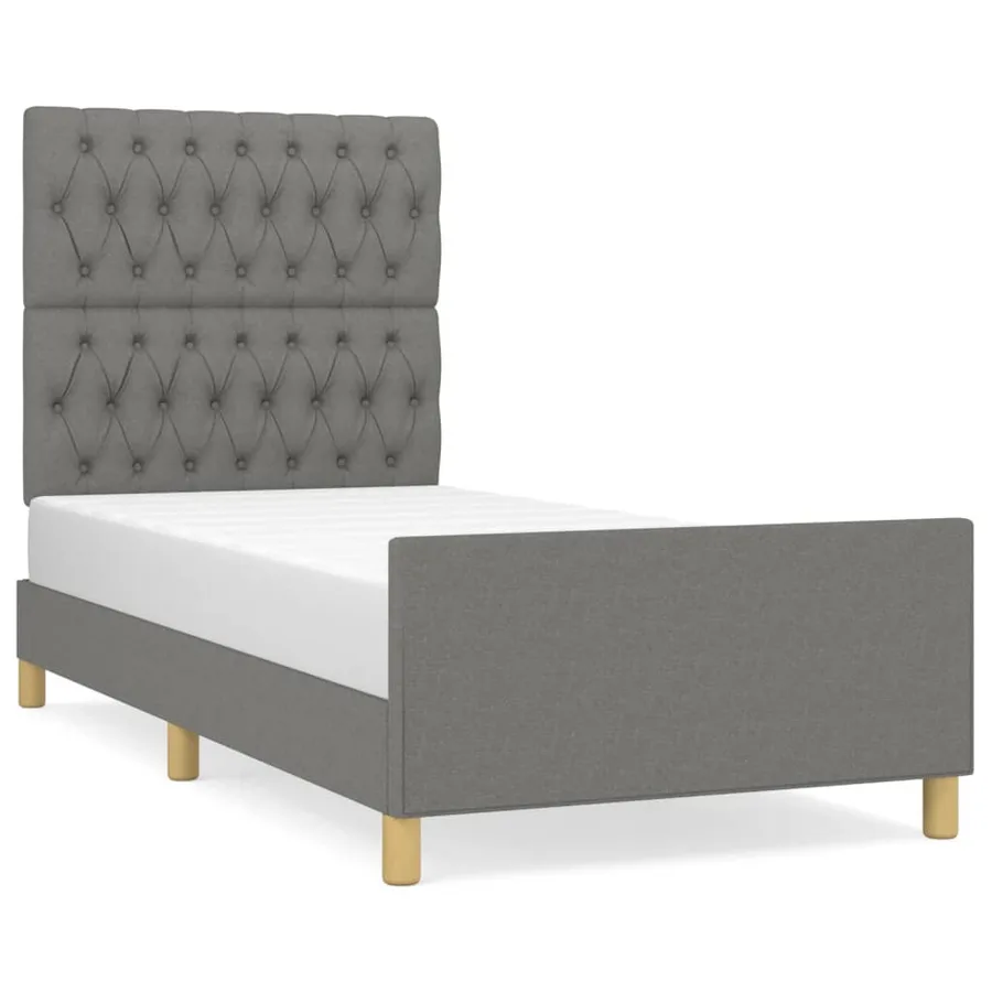 Cadre de lit sans matelas gris foncé 90x190 cm tissu - 2