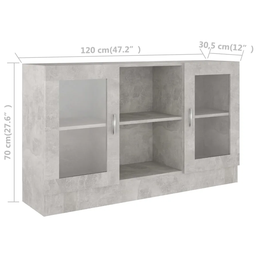 Armoire à vitrine Gris béton 120x30,5x70 cm Bois d’ingénierie - 8