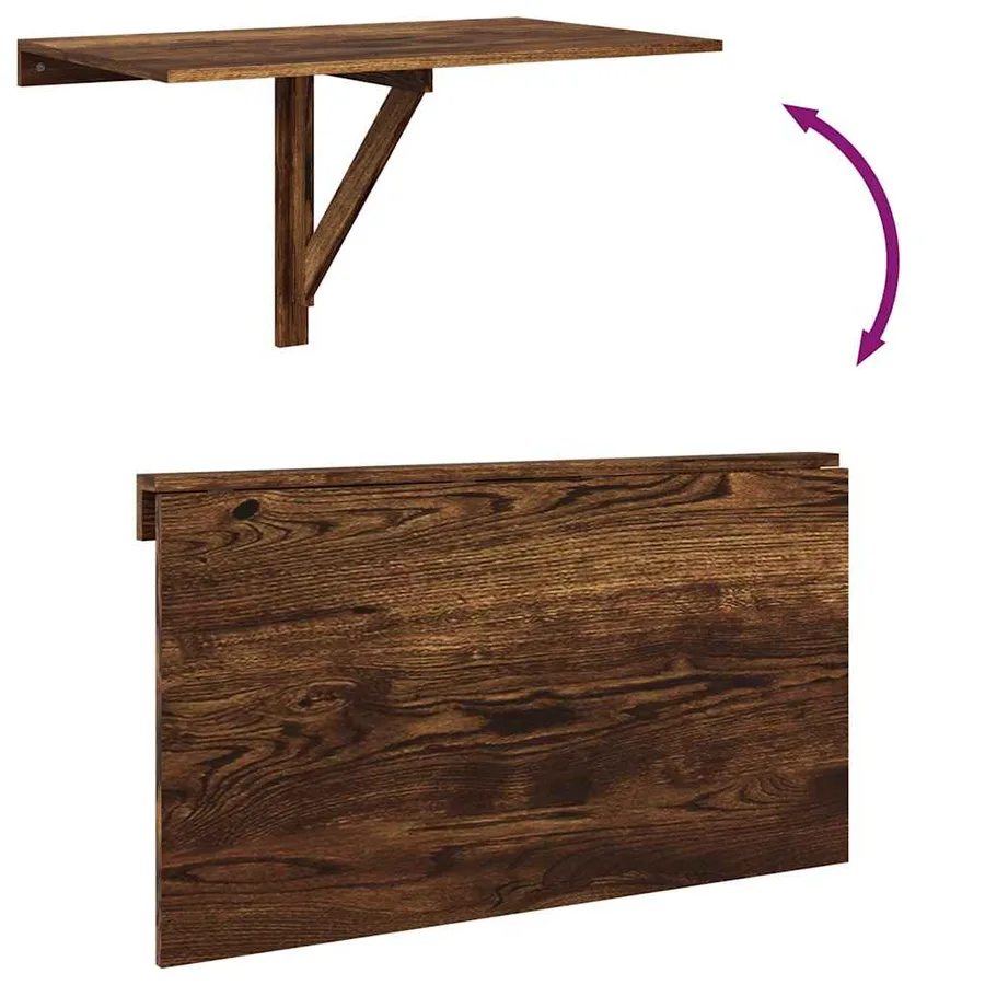 Table murale pliable Chêne fumé 100x60x56 cm Bois d'ingénierie - 8