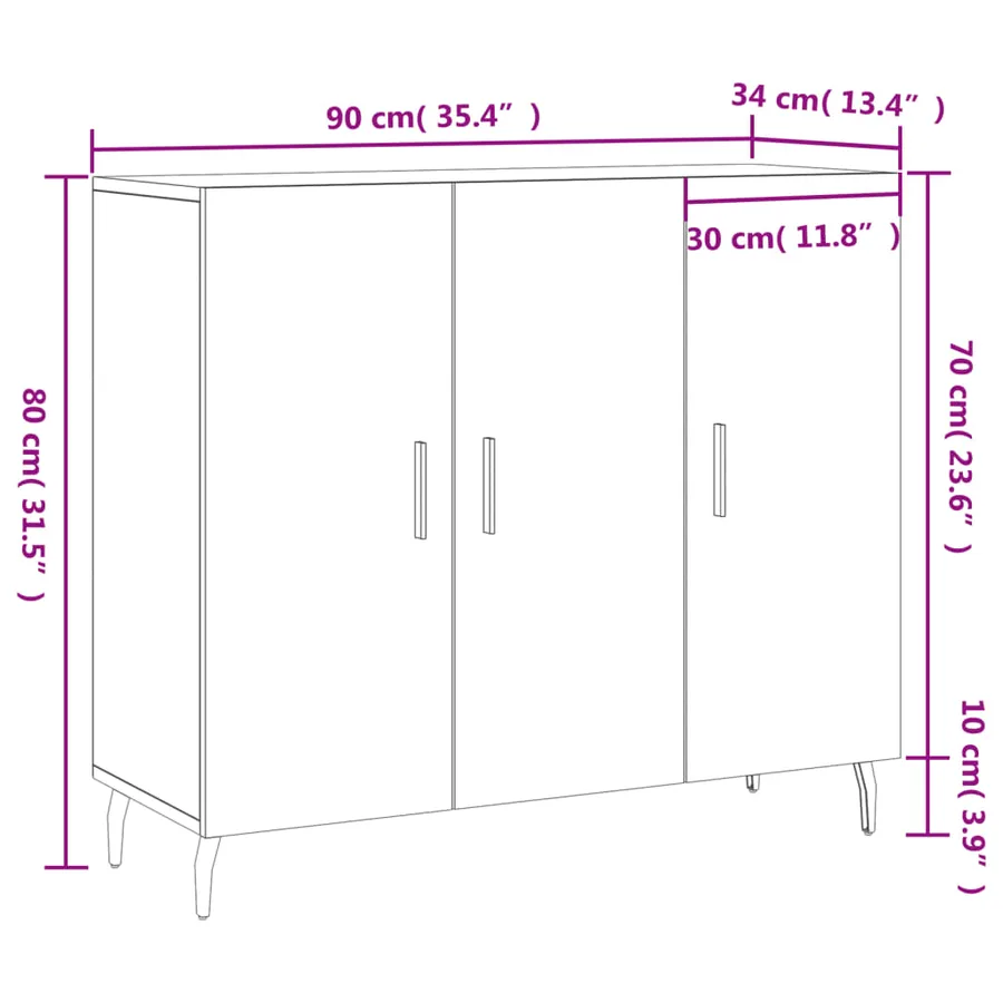 Buffet sonoma gris 90x34x80 cm bois d'ingénierie - 13
