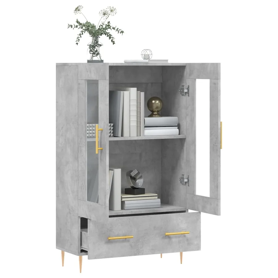 Buffet haut gris béton 69,5x31x115 cm bois d'ingénierie - 4
