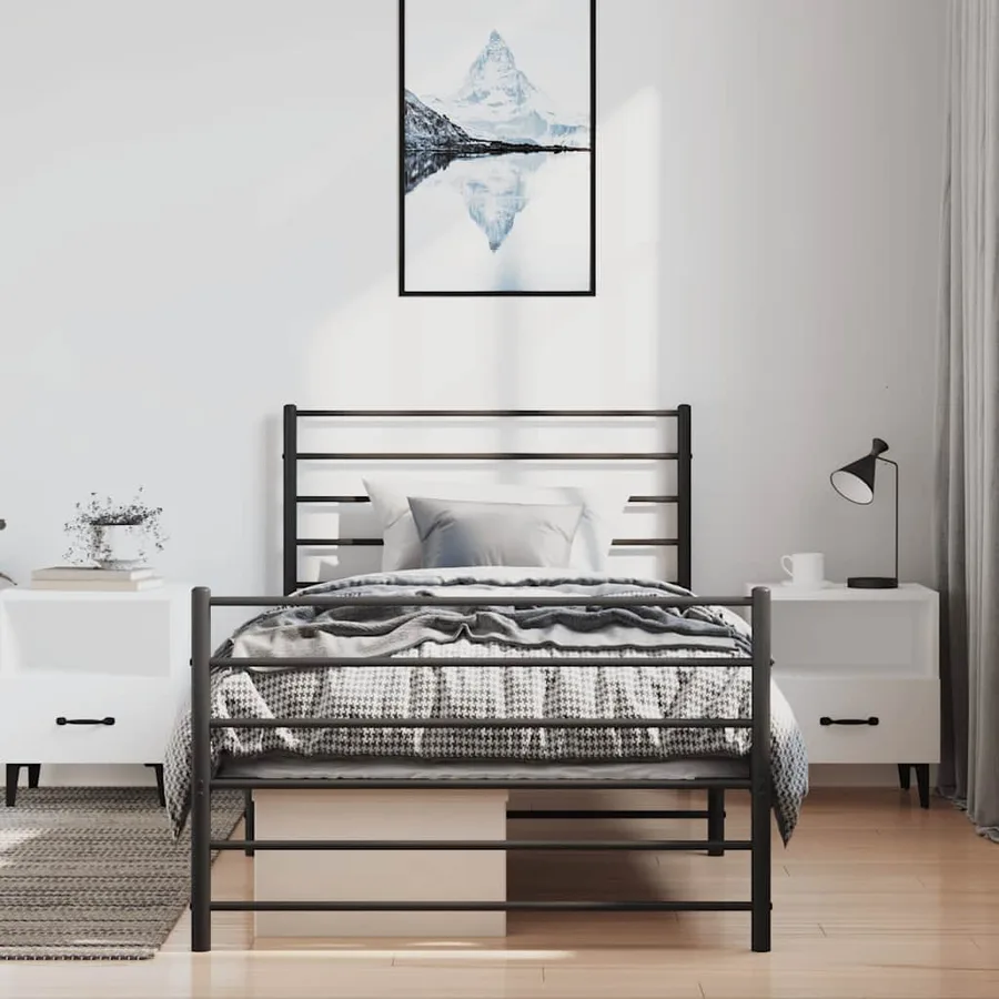 Cadre de lit métal sans matelas et pied de lit noir 100x200 cm - 3