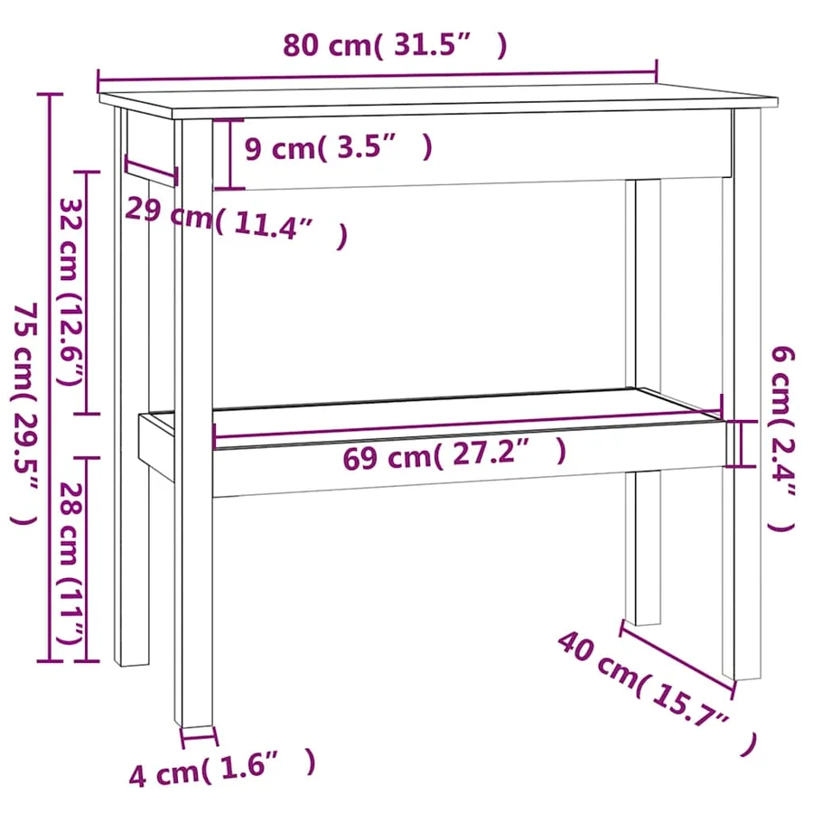 Table console 80x40x75 cm Bois massif de pin - 7