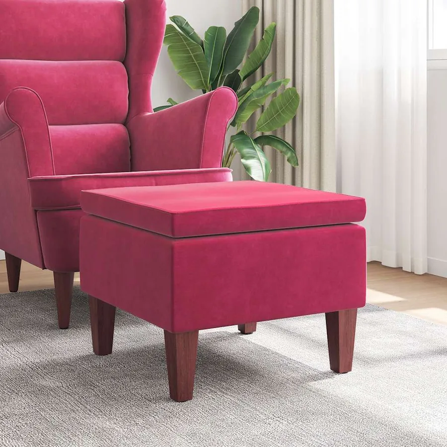 Tabouret avec pieds en bois Rouge bordeaux Velours