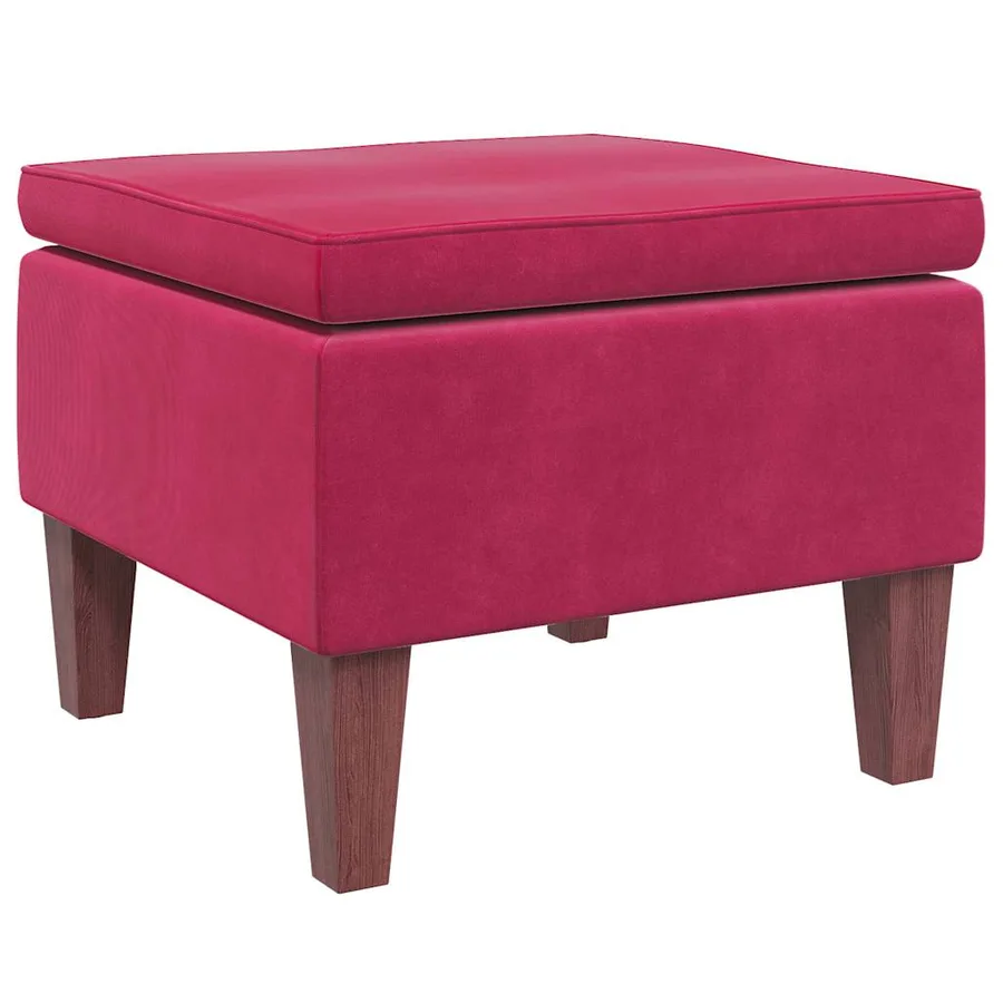 Tabouret avec pieds en bois Rouge bordeaux Velours - 2