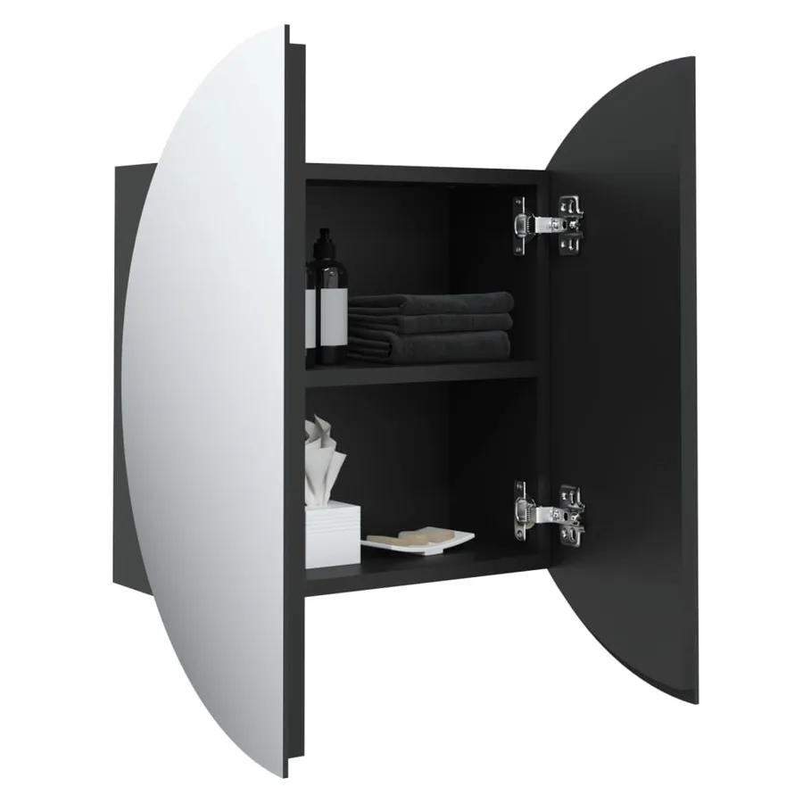 Armoire de salle de bain miroir rond et LED Noir 47x47x17,5 cm - 5