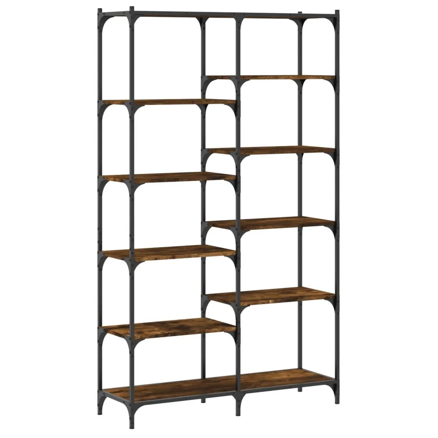 Bibliothèque chêne fumé 100x32x170 cm bois d'ingénierie et fer - 2