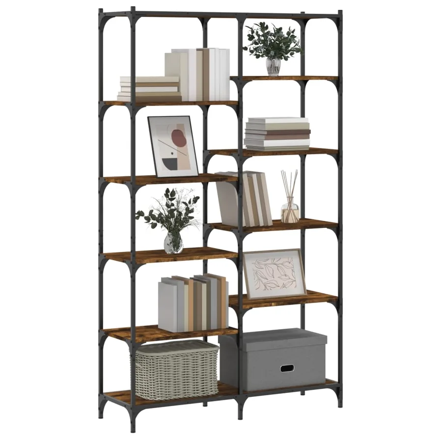 Bibliothèque chêne fumé 100x32x170 cm bois d'ingénierie et fer - 3