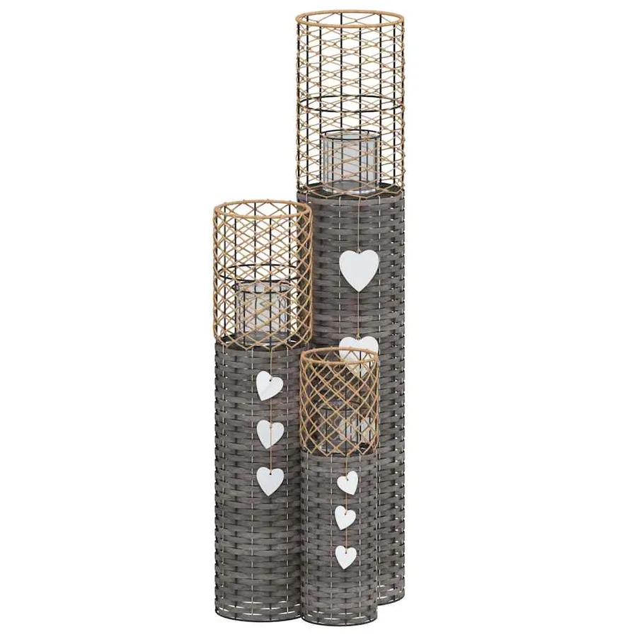 Bougeoirs 3 pcs gris osier - 2