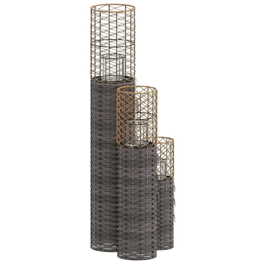 Bougeoirs 3 pcs gris osier - 4