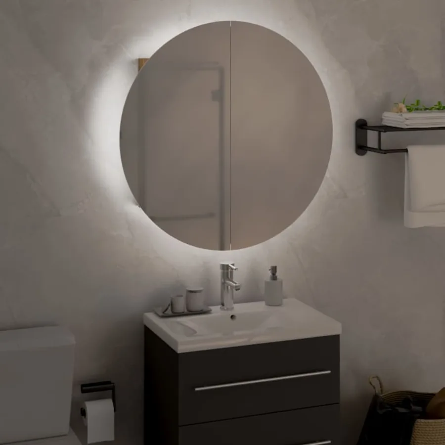 Armoire de salle de bain miroir rond et LED Chêne 47x47x17,5 cm - 3