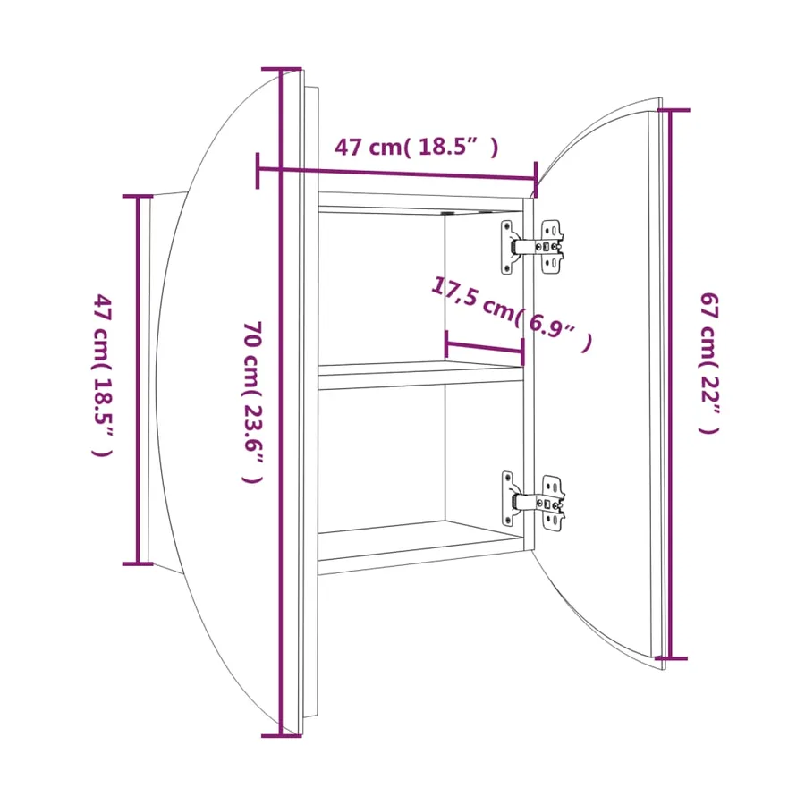 Armoire de salle de bain miroir rond et LED Chêne 47x47x17,5 cm - 8