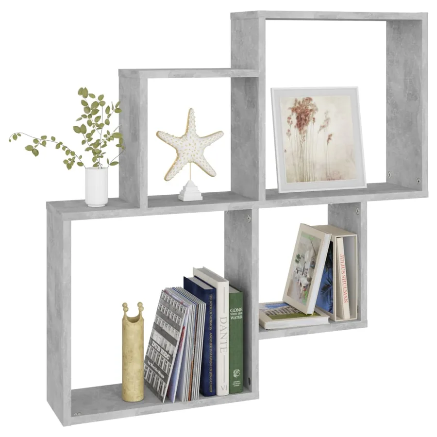 Étagère murale cube Gris béton 80x15x78,5 cm Bois d’ingénierie - 5