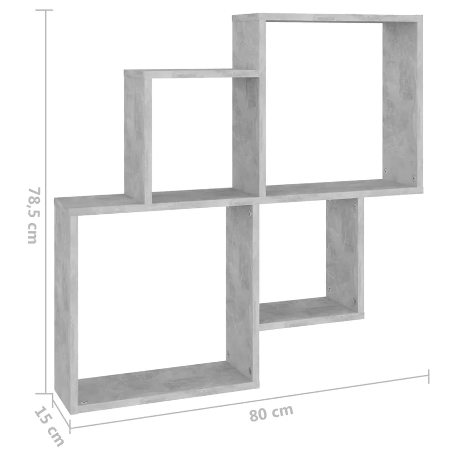 Étagère murale cube Gris béton 80x15x78,5 cm Bois d’ingénierie - 6