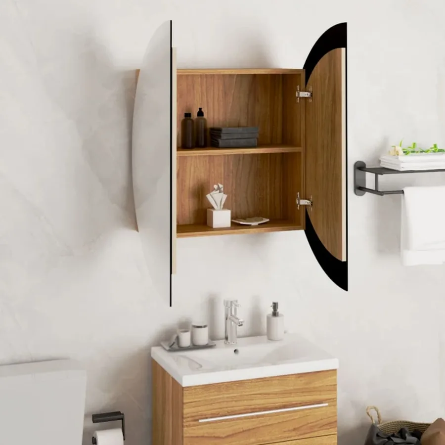 Armoire de salle de bain miroir rond et LED Chêne 54x54x17,5 cm - 4