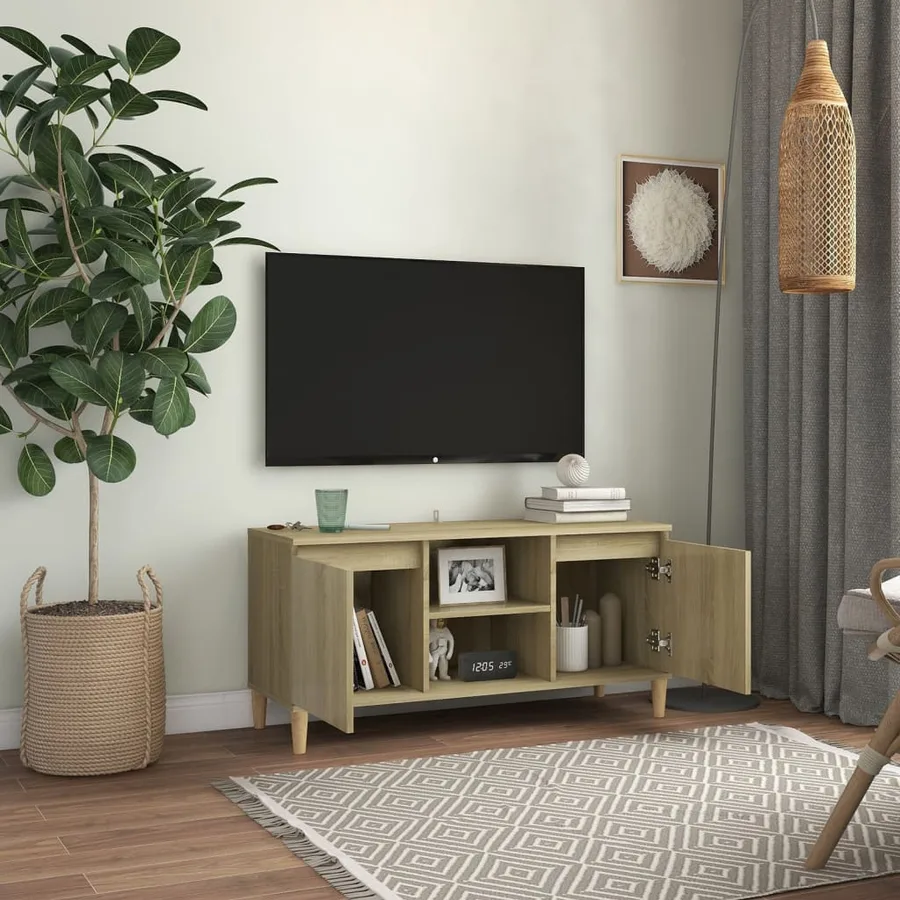 Meuble TV avec pieds en bois massif Chêne sonoma 103,5x35x50 cm - 3