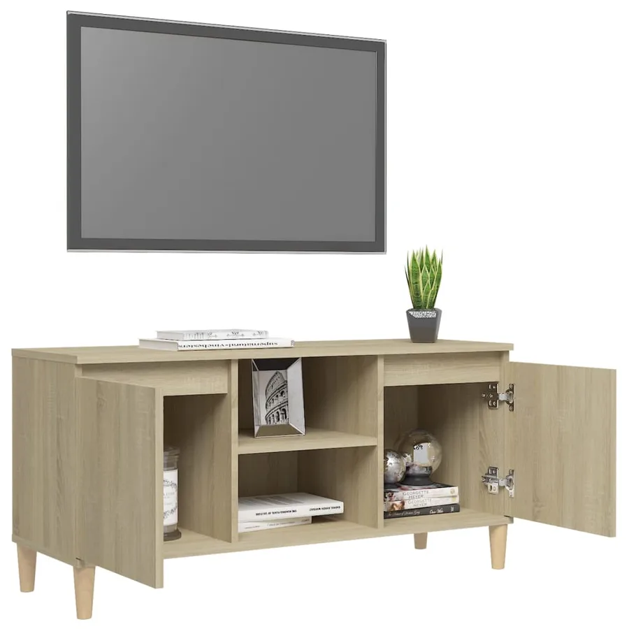 Meuble TV avec pieds en bois massif Chêne sonoma 103,5x35x50 cm - 4