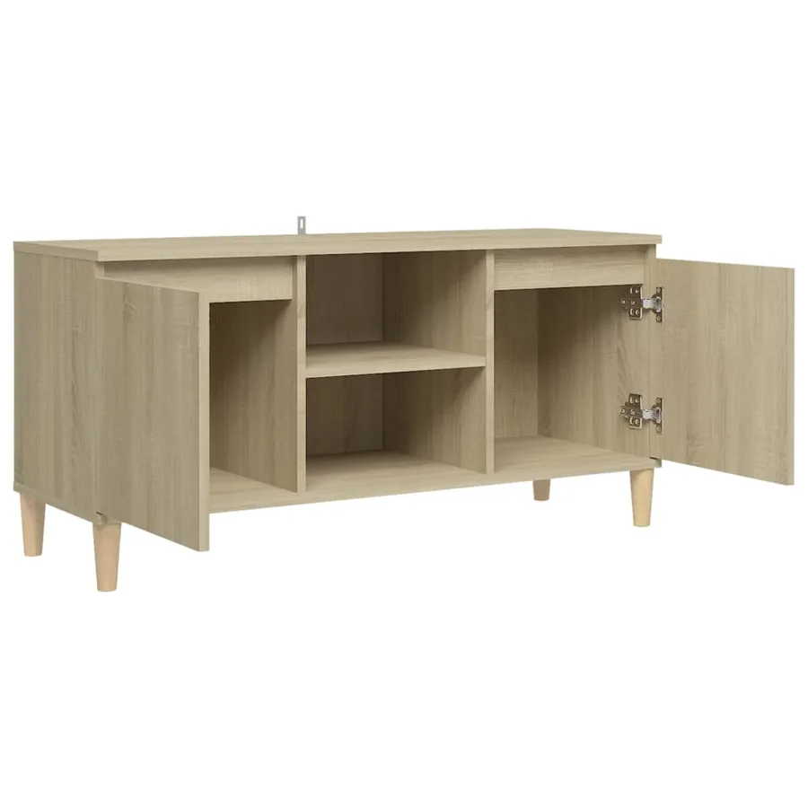 Meuble TV avec pieds en bois massif Chêne sonoma 103,5x35x50 cm - 7