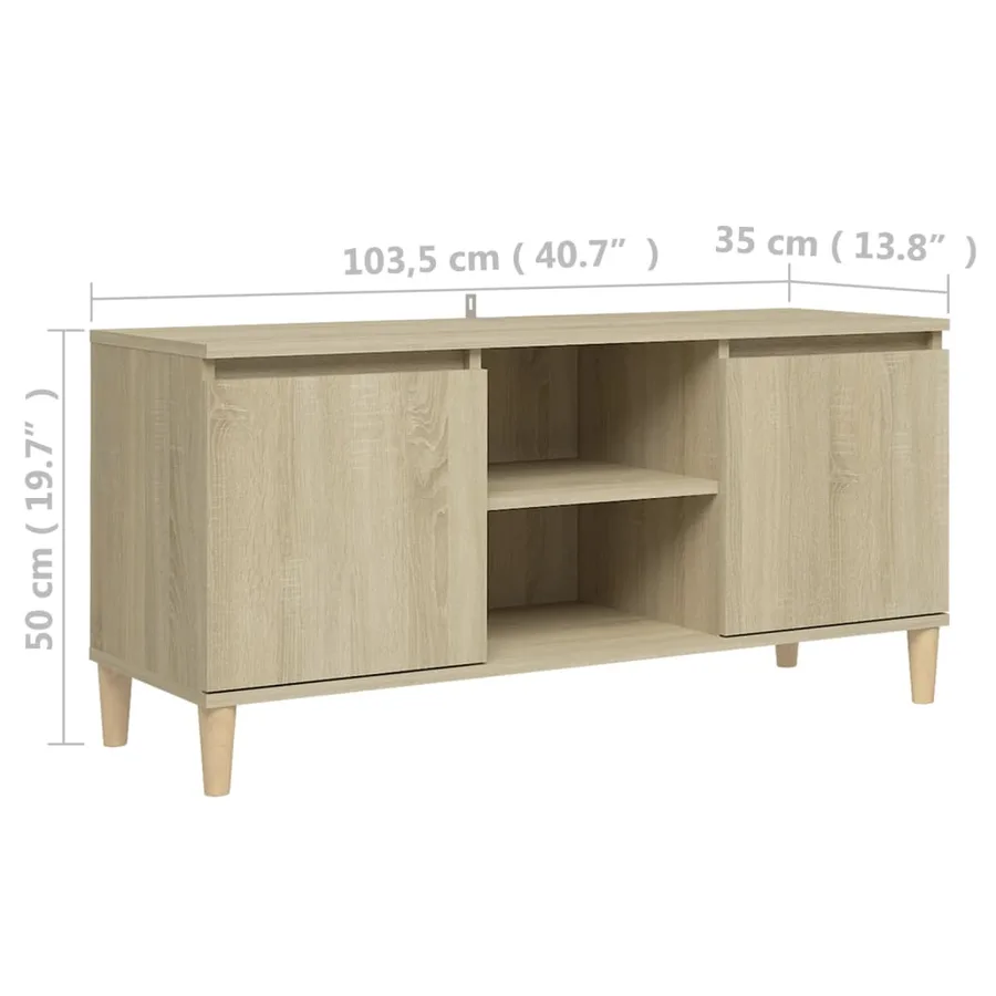 Meuble TV avec pieds en bois massif Chêne sonoma 103,5x35x50 cm - 8