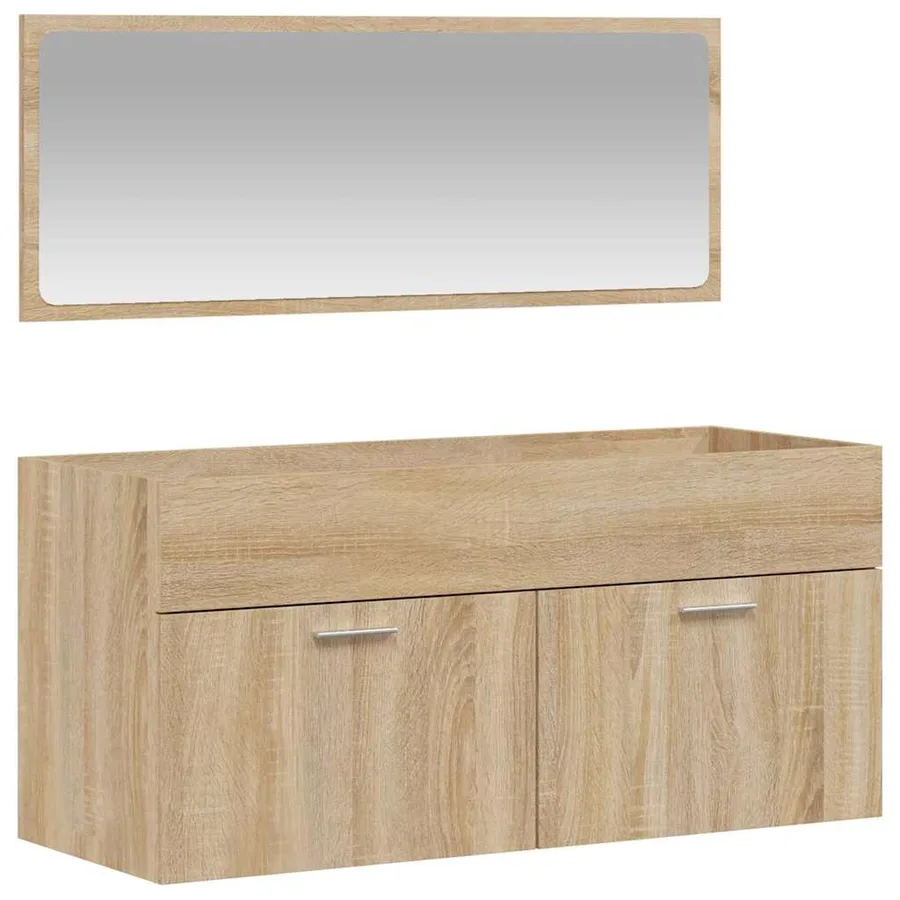 Armoire de bain avec miroir chêne sonoma bois d'ingénierie - 2