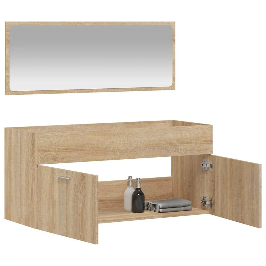 Armoire de bain avec miroir chêne sonoma bois d'ingénierie - 3