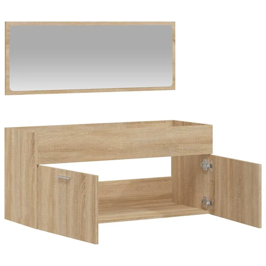Armoire de bain avec miroir chêne sonoma bois d'ingénierie - 4