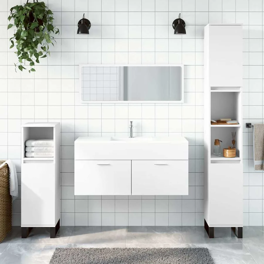 Armoire de salle de bain avec miroir blanc bois d'ingénierie