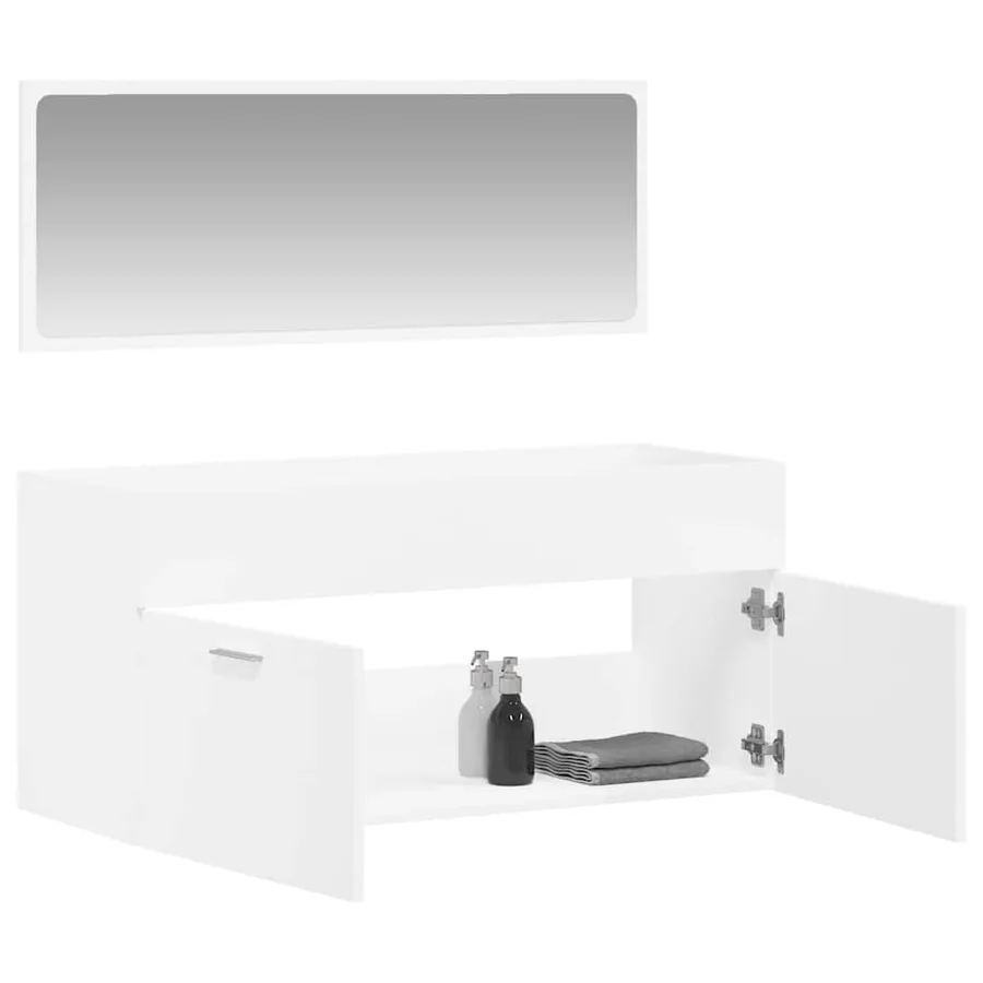 Armoire de salle de bain avec miroir blanc bois d'ingénierie - 3