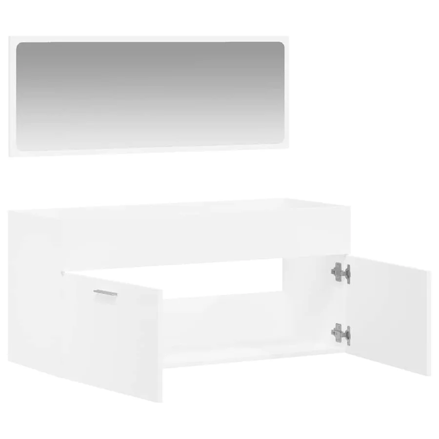 Armoire de salle de bain avec miroir blanc bois d'ingénierie - 4