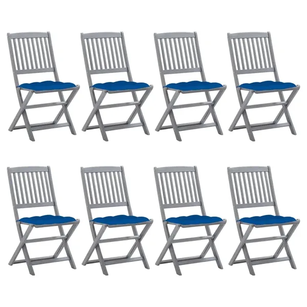 Chaises pliables d'extérieur lot de 8 et coussins Bois d'acacia
