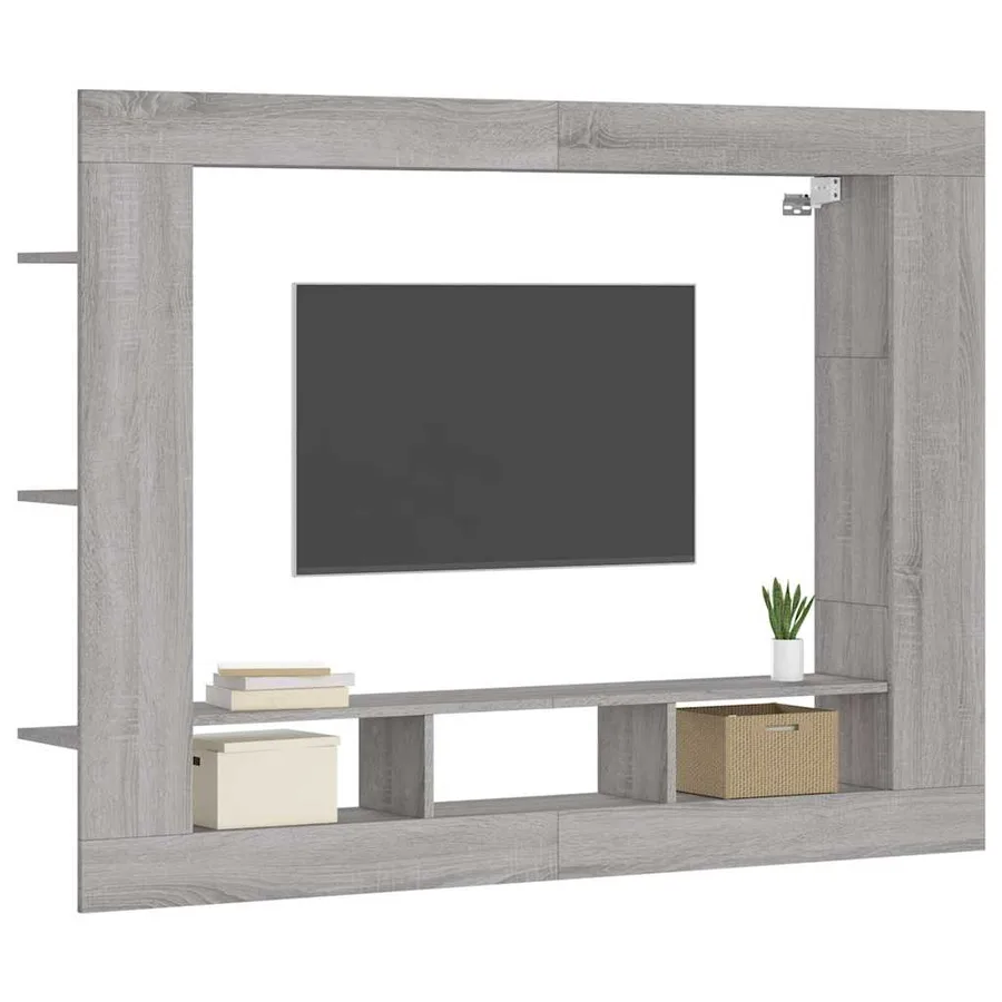 Meuble TV sonoma gris 152x22x113 cm bois d'ingénierie - 3