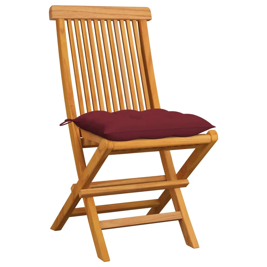 Chaises de jardin avec coussins rouge bordeaux lot de 6 Teck - 2