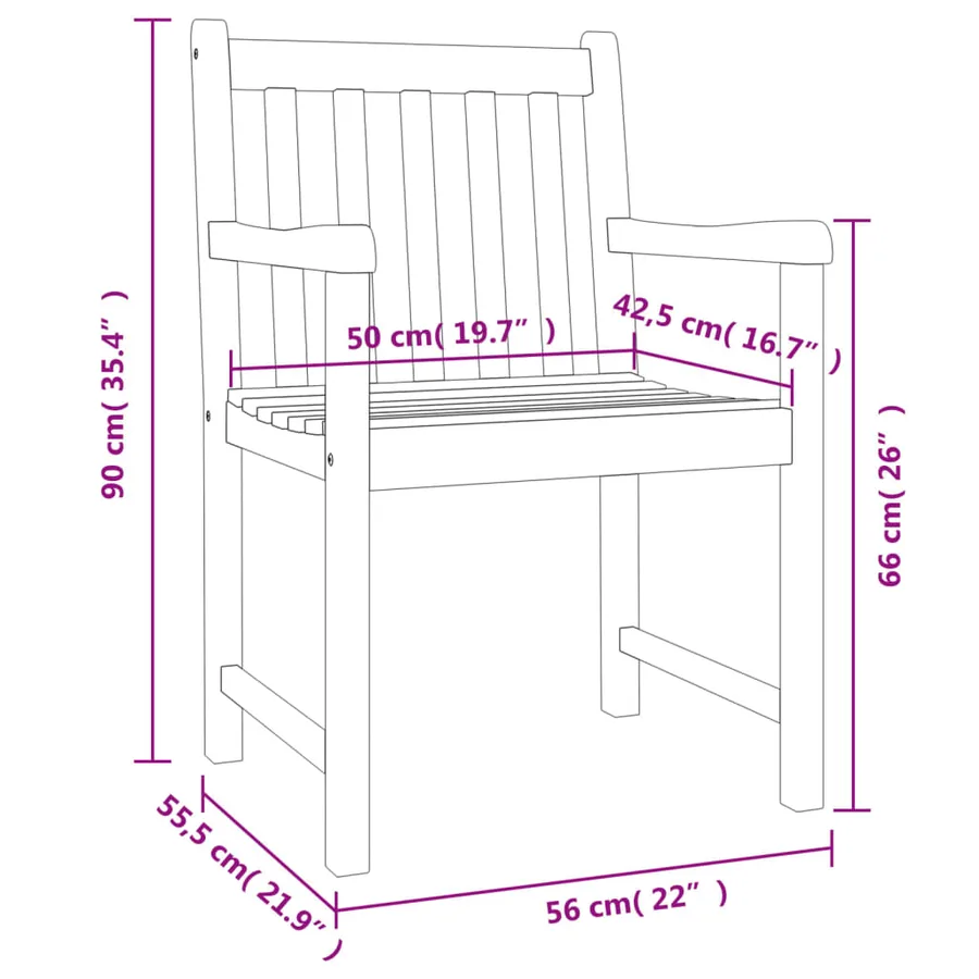 Chaises de jardin lot de 6 56x55,5x90 bois massif d'acacia - 8