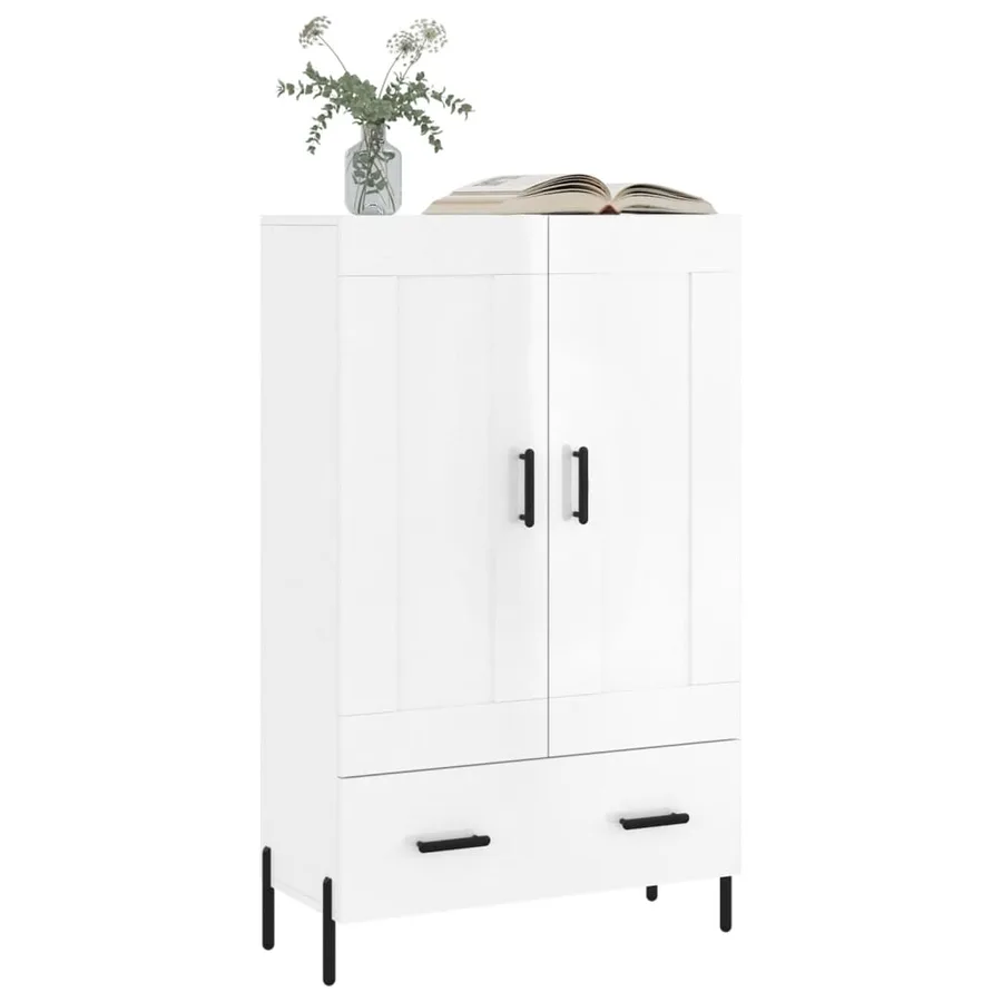 Buffet haut blanc brillant 69,5x31x115 cm bois d'ingénierie - 3