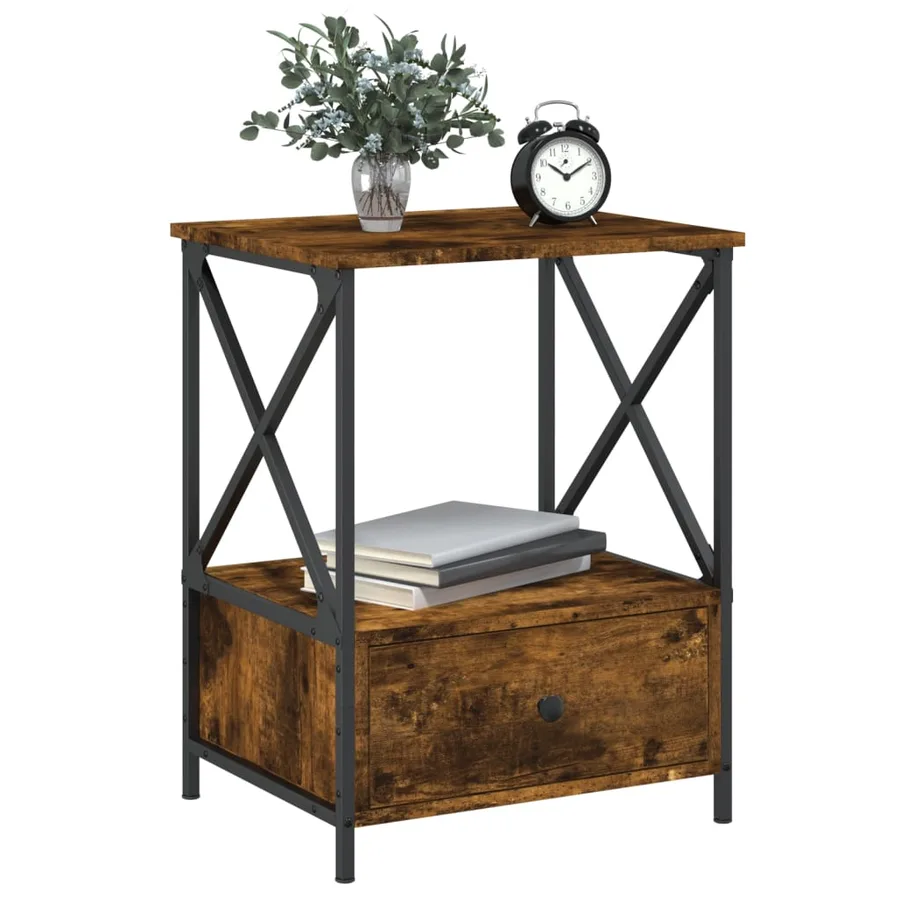 Table de chevet chêne fumé 50x41x65 cm bois d'ingénierie - 3