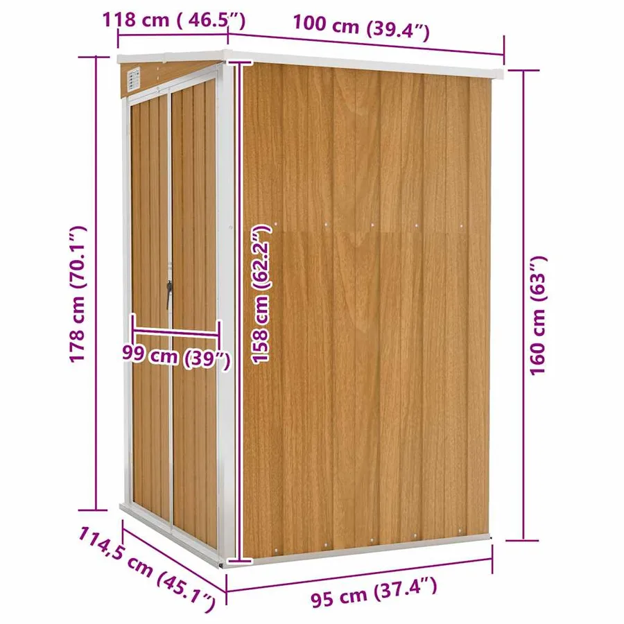 Remise de jardin murale Marron 118x100x178 cm Acier galvanisé - 7