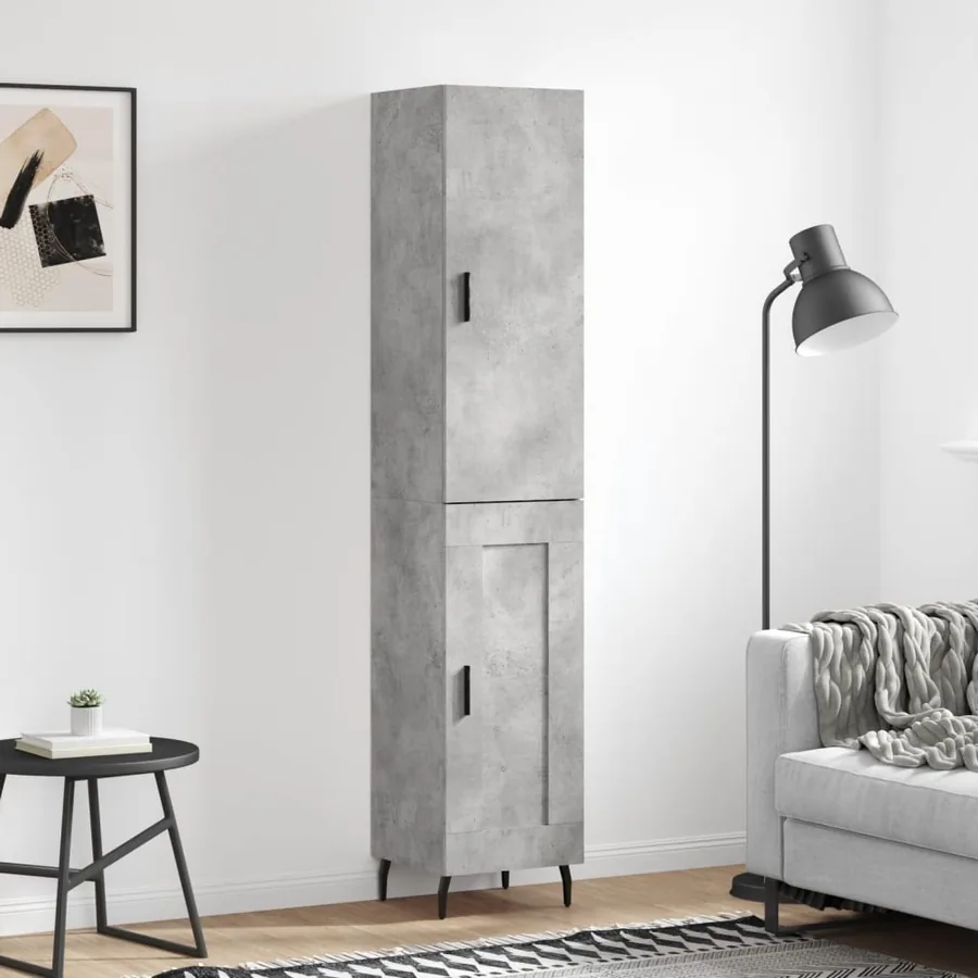 Buffet haut Gris béton 34,5x34x180 cm Bois d'ingénierie